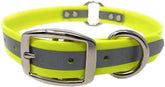 Regal Dog Products large yellow reflective collar front view enhances nighttime visibility during walks