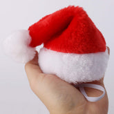 Regpre mini dog Santa hat red closeup highlights plush texture for festive pet styling.