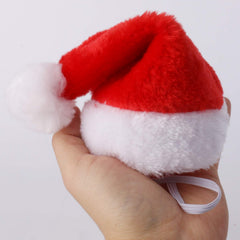 Regpre mini dog Santa hat red closeup highlights plush texture for festive pet styling.