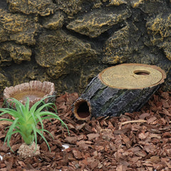 relaqcc Snake Hide Tree Roots Cave terrarium front view highlights rugged bark texture.