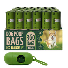 Reli biodegradable dog poop bags with holder and dispenser for quick on-the-go cleanup.