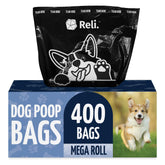 Reli dog poop bags in a dispenser box for quick yard cleanup