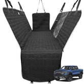 Reliadura dog hammock for truck with full coverage protects leather seats from dirt, hair, and scratches.