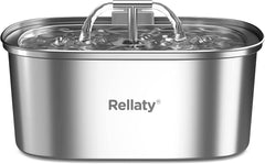 Rellaty cat water fountain in stainless steel, a durable daily drinking station for pets.