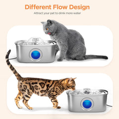 Rellaty cat fountain stainless-steel filtration system image conveys quadruple filtration for clean-tasting water.