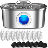 Rellaty cat water fountain stainless-steel front view promotes healthy hydration with flowing water.