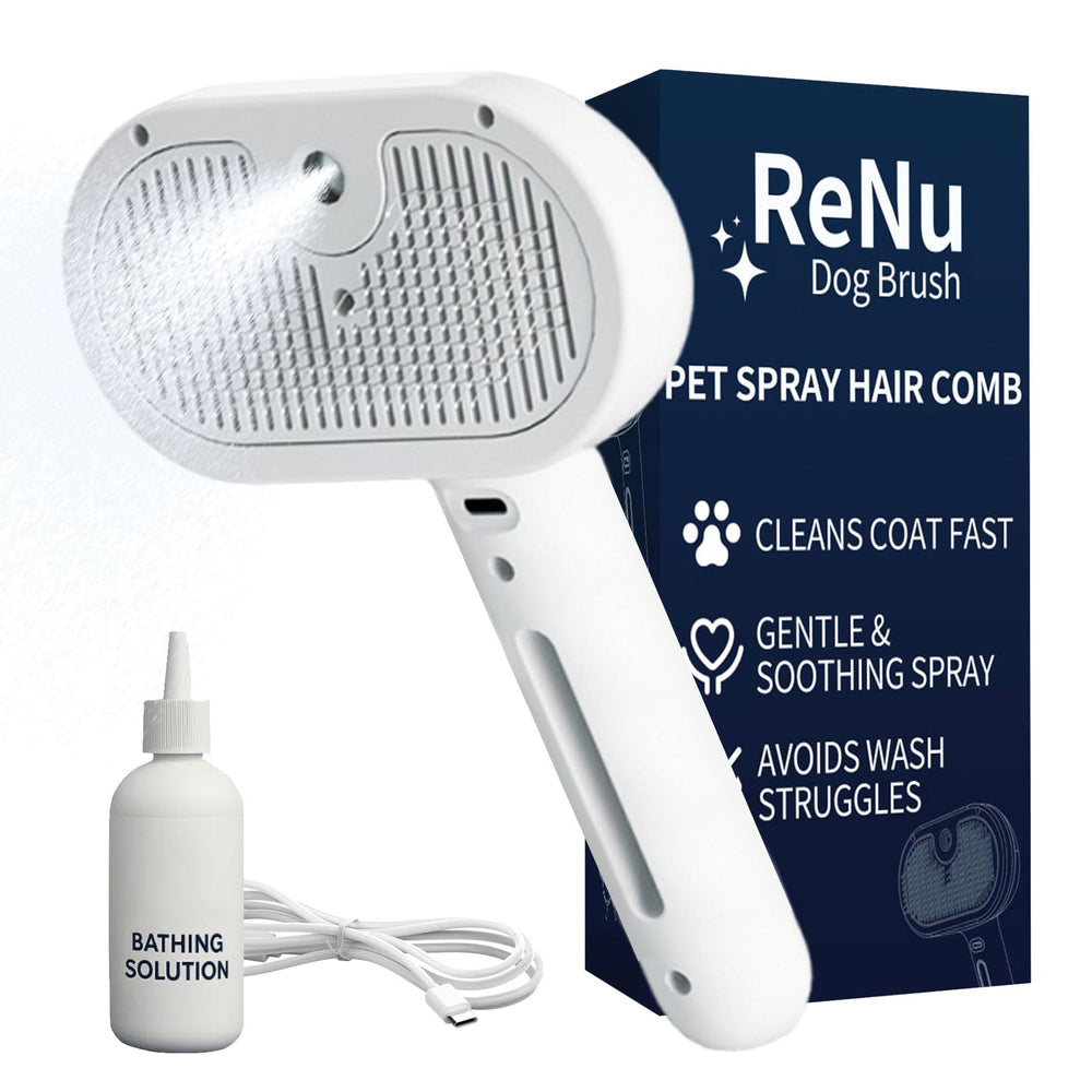 ReNu Dog Brush in action delivering gentle grooming with 3-in-1 steam and comb function