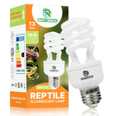 REPTI HOME UVB bulb close-up highlighting compact desert lamp for reptile care.