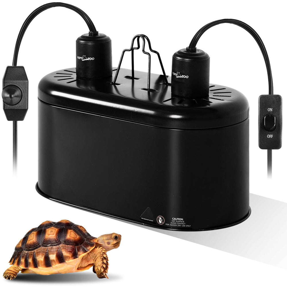 REPTI ZOO Dual Light Fixture shows dual controls for UVB and heat, enabling tailored terrarium lighting.