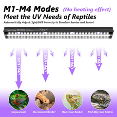 REPTITRIP UVB light with dimming controller showing adjustable modes for habitat lighting control