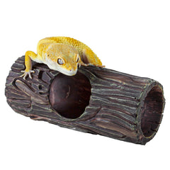 REPTIZOO hollow tree trunk hide close-up shows realistic texture for natural terrarium feel.