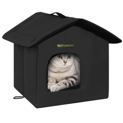 Rest-Eazzzy cat house outdoor view shows weatherproof shelter for feral cats