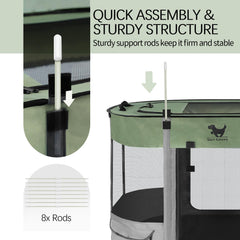 Rest-Eazzzy foldable dog pen setup green demonstrates instant, tool-free assembly.