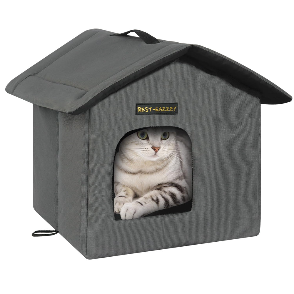 Rest-Eazzzy outdoor cat house exterior with weatherproof shell protecting cats from wind and rain