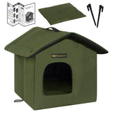 Rest-Eazzzy outdoor cat house olive-green weatherproof shelter for feral cats.