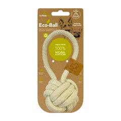 ReThink Pet Eco Cotton Rope Ball Toy front view shows natural fibers and durable weave.
