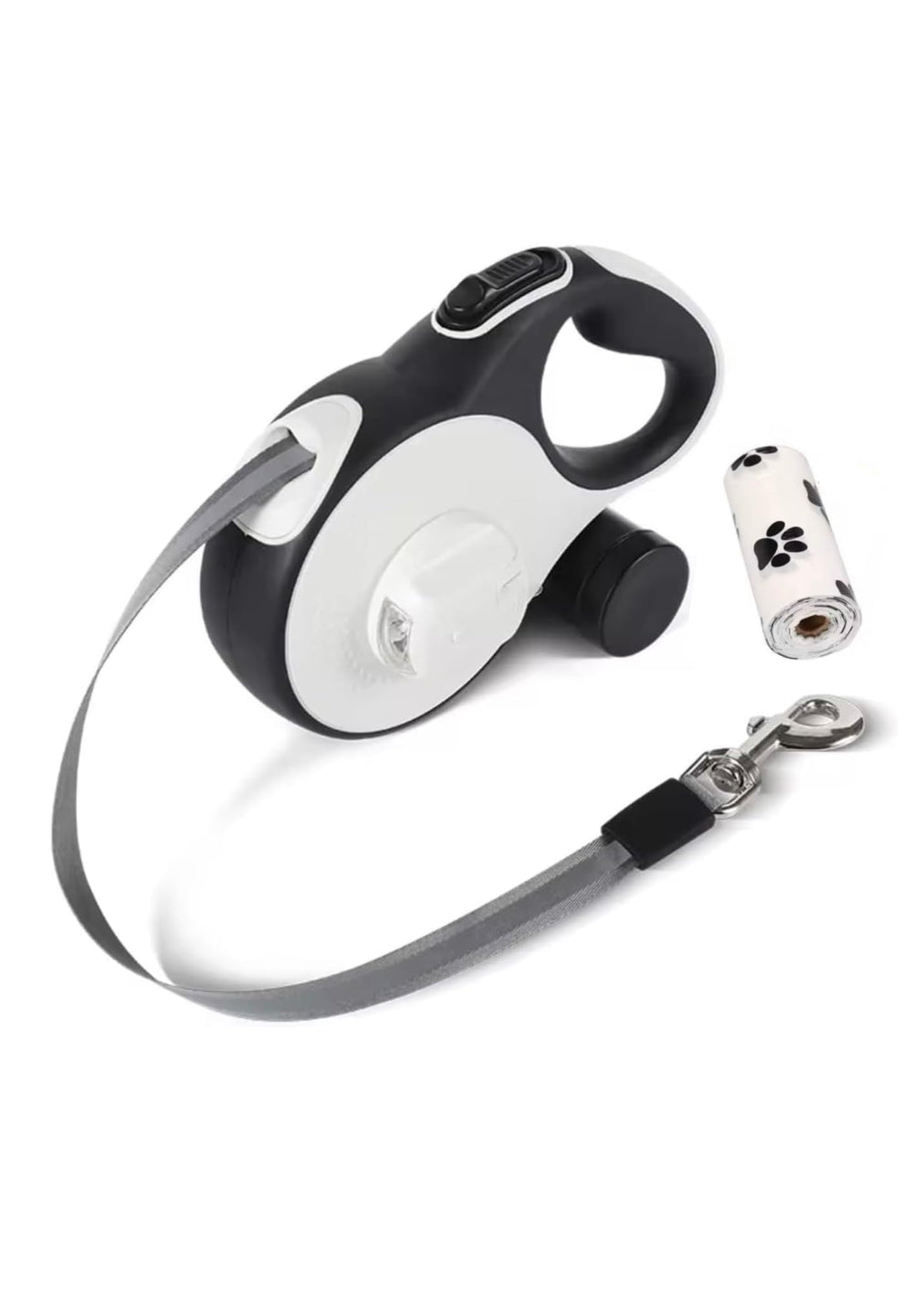 Retractable dog leash with LED light 16ft illuminating night walks for safety.