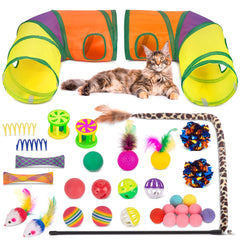 Retro Shaw 33Pcs cat toys set with tunnels promotes active play and mental stimulation