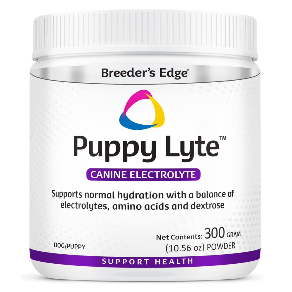 Revival Animal Health Breeder Edge Puppy Lyte bottle pour demonstrates hydration support after activity