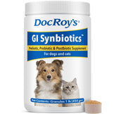Doc Roy’s GI Synbiotics bottle supports digestive balance for pets
