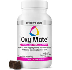 Revival Breeder's Edge Oxy Mate bottle close-up for prenatal nutrition and pet wellness.
