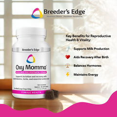 Product shot emphasizes recovery boost after birth for canine and feline mothers