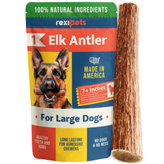 REXIPETS elk antlers for dogs packaged—durable, long-lasting chew from USA.