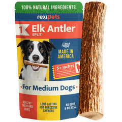 REXIPETS elk antlers for dogs, split-packaging view, long-lasting chew