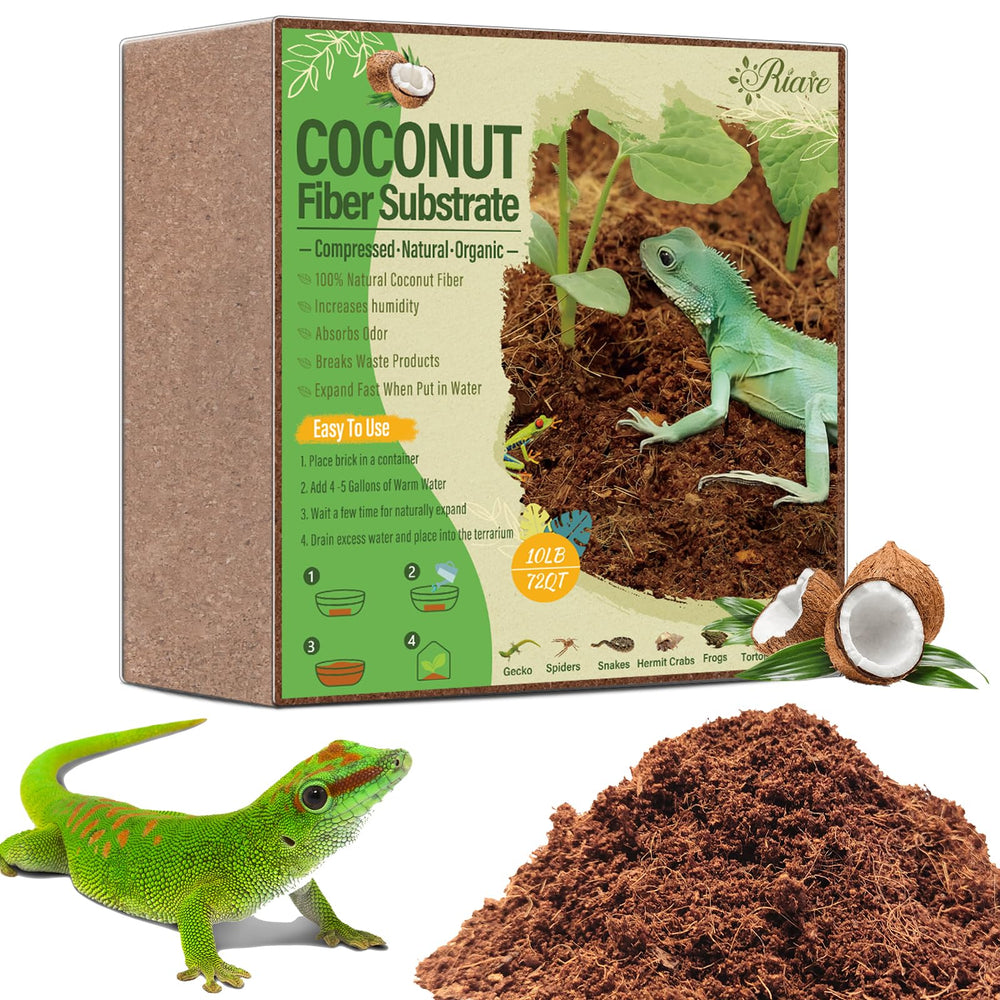 Riare 10lb coconut fiber brick expands into soft, moisture-retentive bedding.