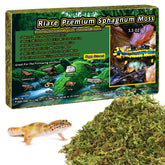 Riare premium sphagnum moss for reptiles packaging—natural, dust-free bedding for terrariums.