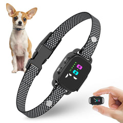 RICIVI Anti-Bark Collar on a small dog neck enabling calm, consistent training.