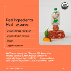 Rigby organic ingredients label emphasizing four simple components for dogs