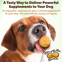 Riley's Calming Peanut Butter spread close-up for easy administration during travel or storms.