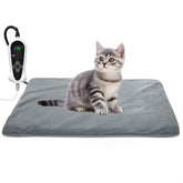 RIOGOO pet heating pad on sofa provides cozy warmth for cats during naps.