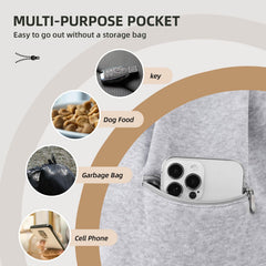 Riuja dog sling safety hook demonstrates secure leash attachment for small pets.
