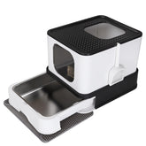 RIZZARI stainless steel cat box front view shows durable enclosure for privacy.