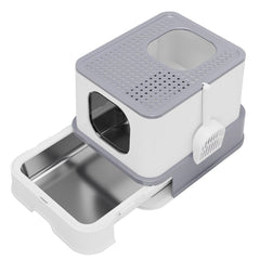 RIZZARI stainless-steel cat litter box top-entry highlighting large interior for big cats and privacy