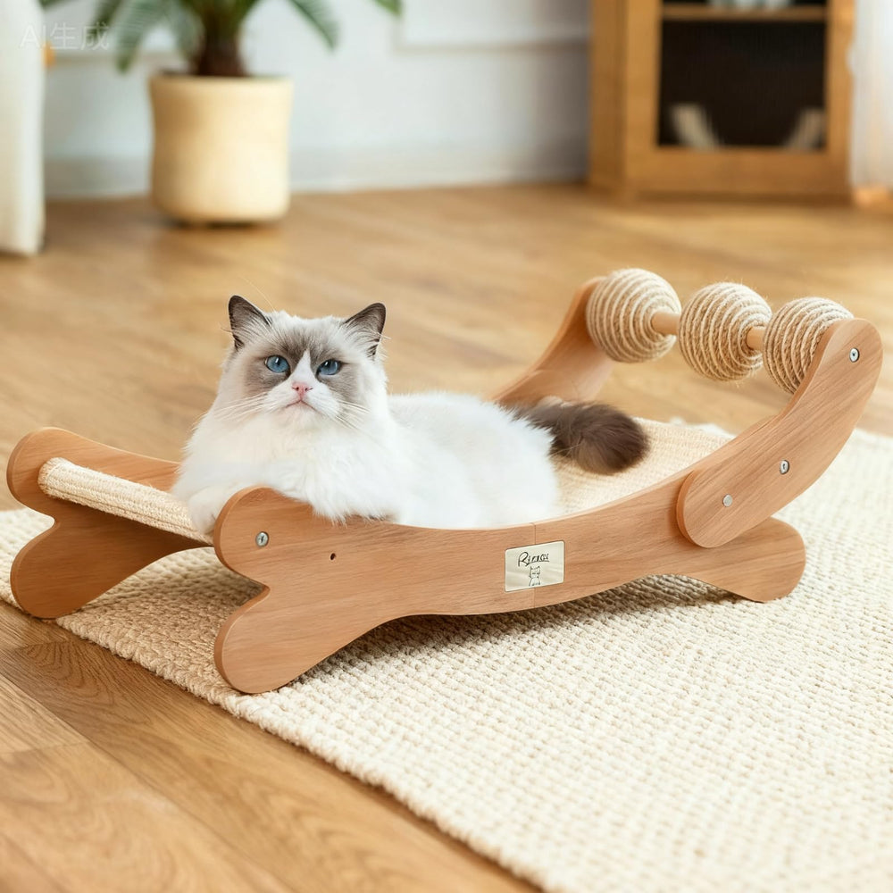 RizzQi Sisal Cat Scratcher Bed front view showing sturdy frame for multi-cat lounging.