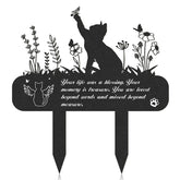 Rngmsi cat memorial plate metal tombstone showcases a lasting tribute in garden.