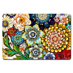 Rnivvi dog food mat with floral mandala design protects floors from spills.