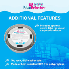 Road Refresher Velcro fasteners illustrate reinforced stability on various surfaces.