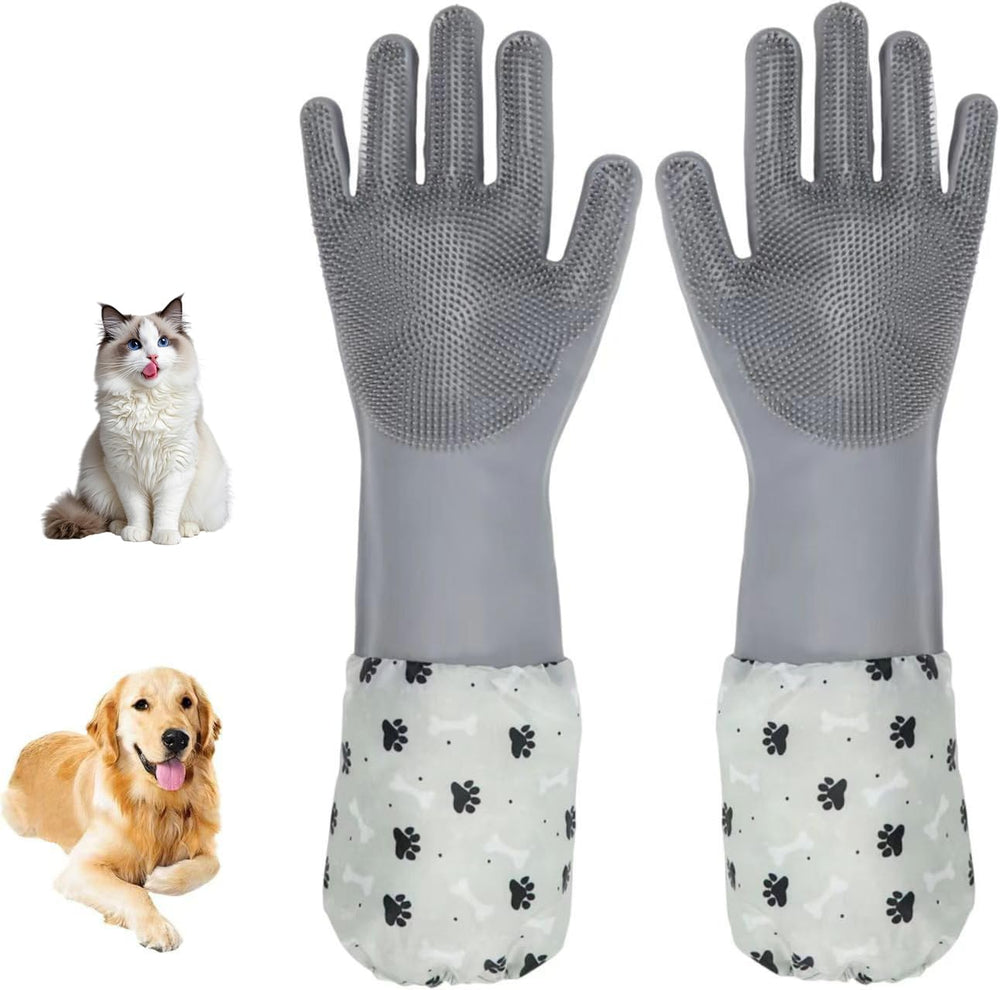 ROBATUN dog washing gloves cover shows hands in use for a comfortable deshedding bath