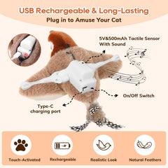 Rocfish bird toy wing-flap motion engages cats through lifelike movement.