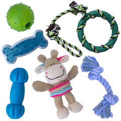 rocket & rex dog chew toy set assortment front view helps small breeds enjoy varied teething toys