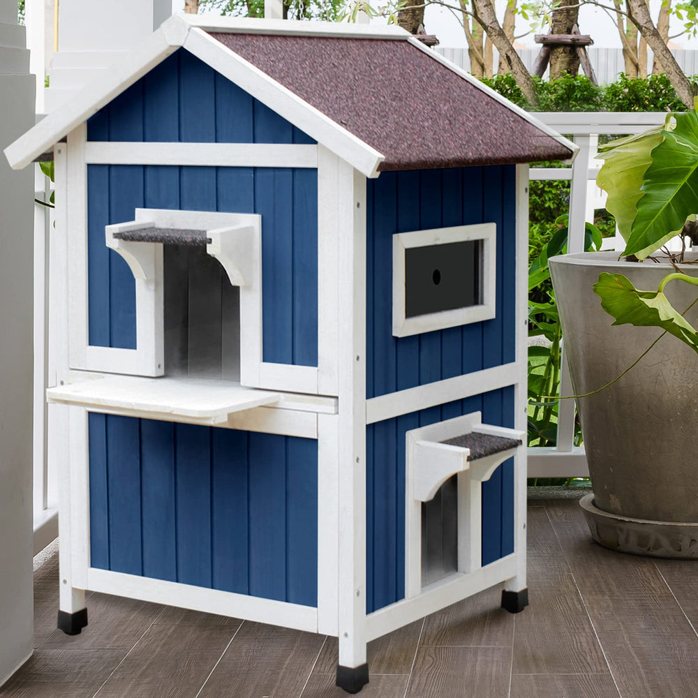 Rockever Outdoor Cat House front view demonstrates a weatherproof shelter for multiple cats