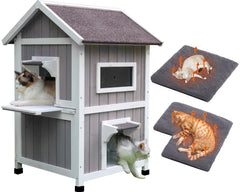 Rockever Outdoor Cat House front view showing a spacious multi-cat shelter for outdoor use