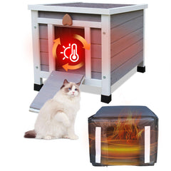 Rockever outdoor cat house with insulated warm liner for winter warmth.