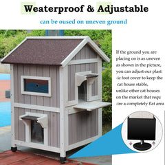Rockever Outdoor Cat House top-floor interior image shows spacious two-level living area