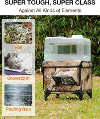 Rolimate elevated design shelter keeps outdoor cats dry and safe on wet days.