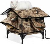Rolimate indestructible gable roof exterior protects outdoor cats during storms.
